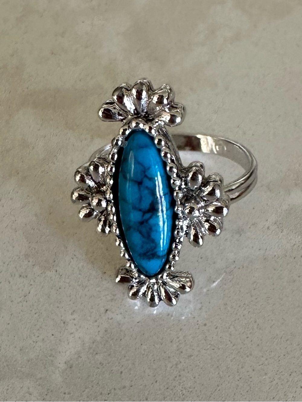 Silver Ring with Blue Turquoise Oval Stone - Women Jewelry